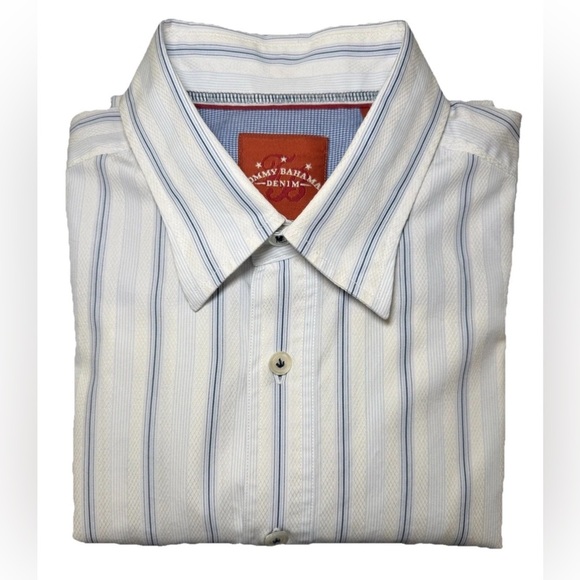 Tommy Bahama Jeans Flip Cuff Striped Button Up Shirt Men L Blue White Beach Camp - Picture 1 of 9
